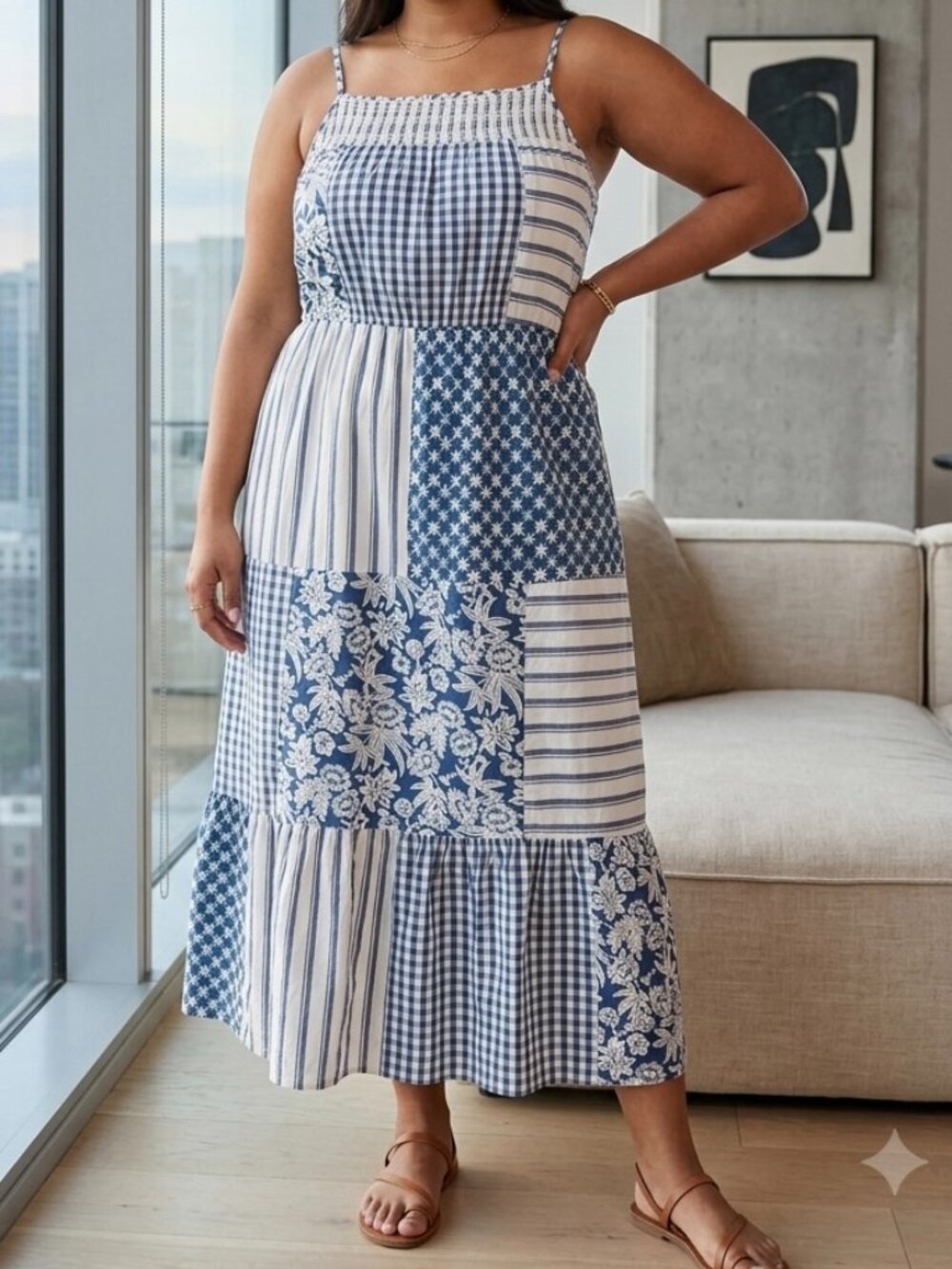 NWT Patchwork Maxi Smocked Sundress Universal Thread Size XXL Boho Cottagecore